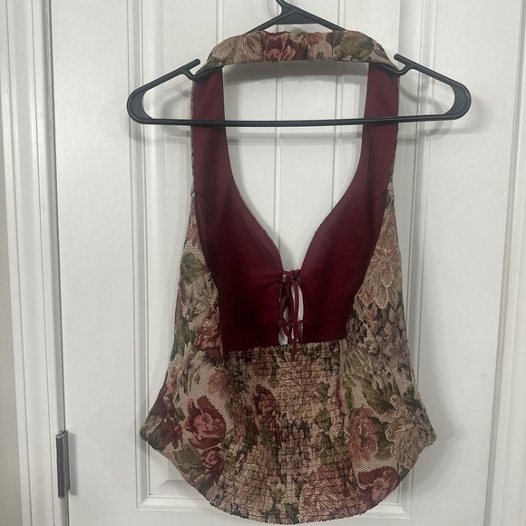 Windsor Floral Halter Tie Front Top Size L - Picture 4 of 5